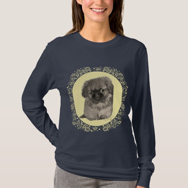 Pekingese Puppy Gult T Shirt (Framsida)