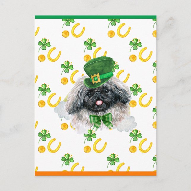 Pekingese Shamrock St. Patricks Day Helg Vykort (Framsida)