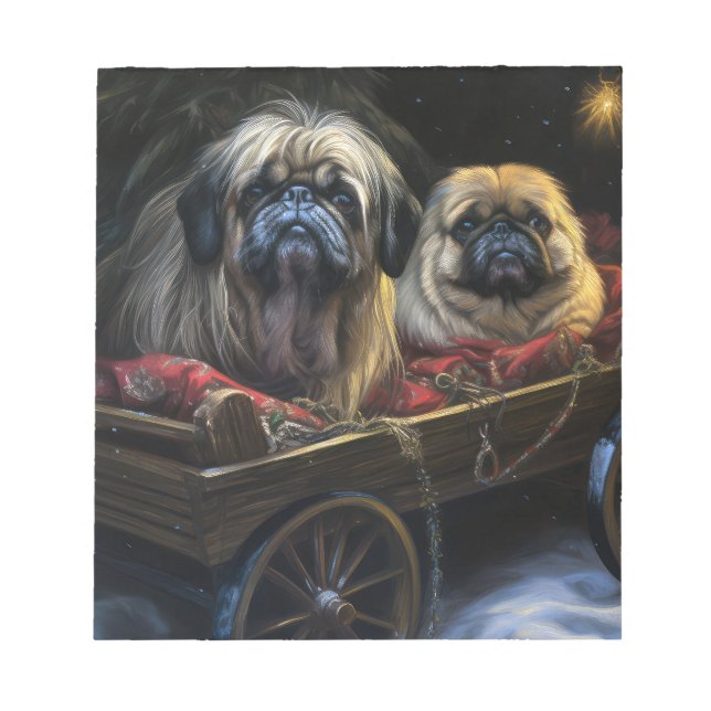 Pekingese Snowy Sleigh-juldekretet Anteckningsblock (Framsida)