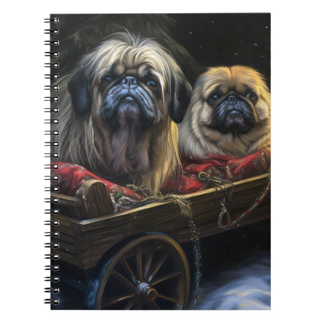 Pekingese Snowy Sleigh-juldekretet Anteckningsbok (Framsidan)