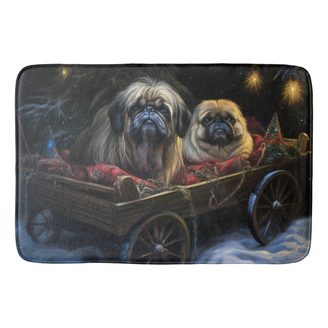 Pekingese Snowy Sleigh-juldekretet Badrumsmatta (Framsidan)