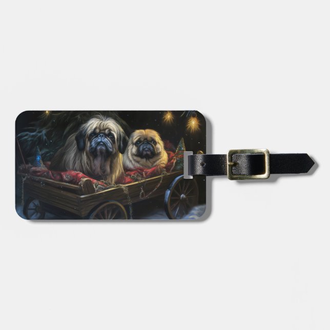 Pekingese Snowy Sleigh-juldekretet Bagagebricka (Horisontell Framsida)