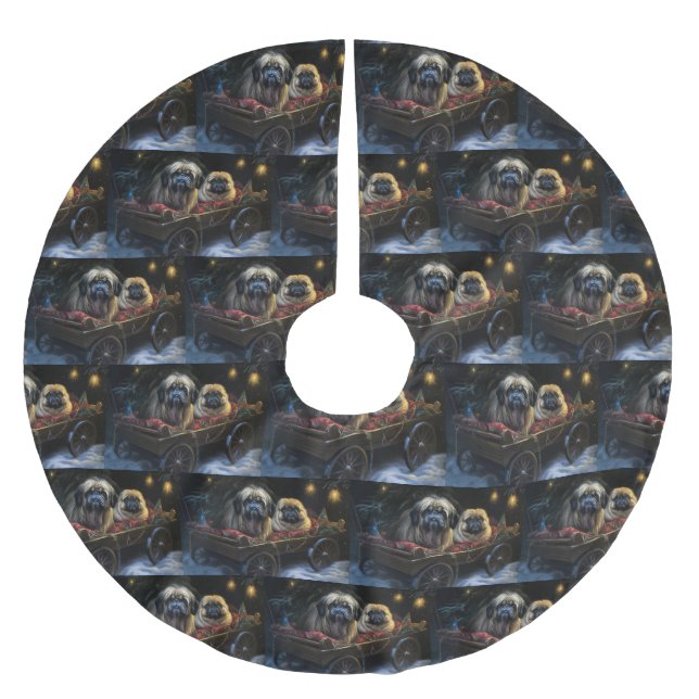 Pekingese Snowy Sleigh-juldekretet Julgransmatta Borstad Polyester (Framsidan)