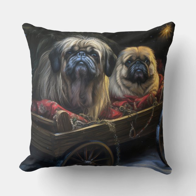Pekingese Snowy Sleigh-juldekretet Kudde (Framsida)
