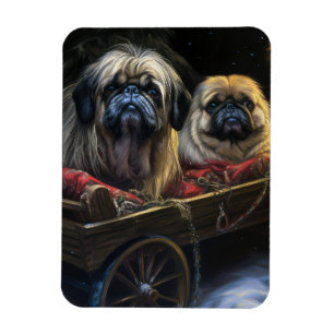 Pekingese Snowy Sleigh-juldekretet Magnet