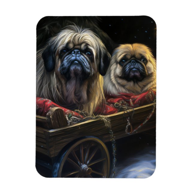 Pekingese Snowy Sleigh-juldekretet Magnet (Vertikal)