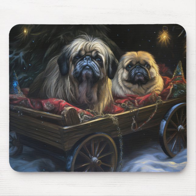 Pekingese Snowy Sleigh-juldekretet Musmatta (Framsidan)