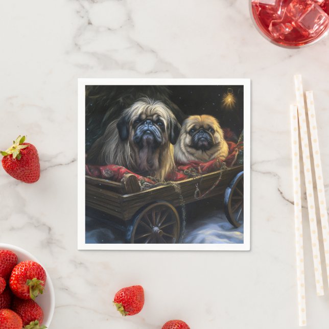 Pekingese Snowy Sleigh-juldekretet Pappersservett (Insitu)