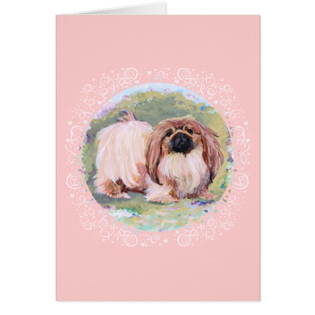Pekingese Söt i Rosa Hälsningskort (Framsidan)