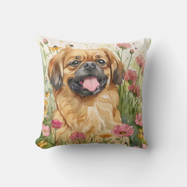 Pekingese Throw Pillow – Watercolor Kudde (Framsida)