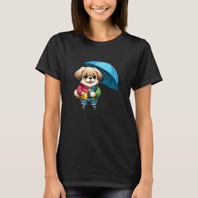 Pekingese Umbrella Hund Funny Rainrock T Shirt (Framsida)