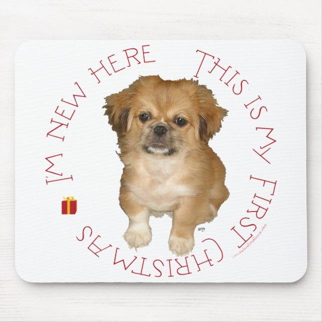 Pekingese Valp Första jul Musmatta (Framsidan)