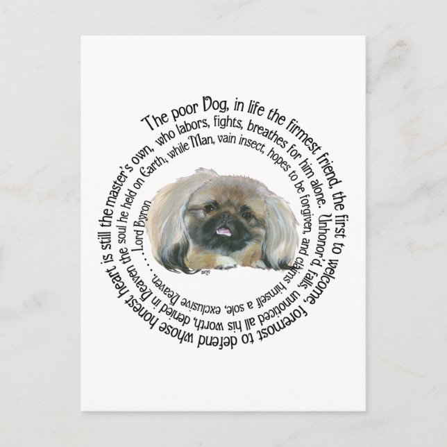Pekingese Wisdom - och Lord Byrons Lament Vykort (Framsida)