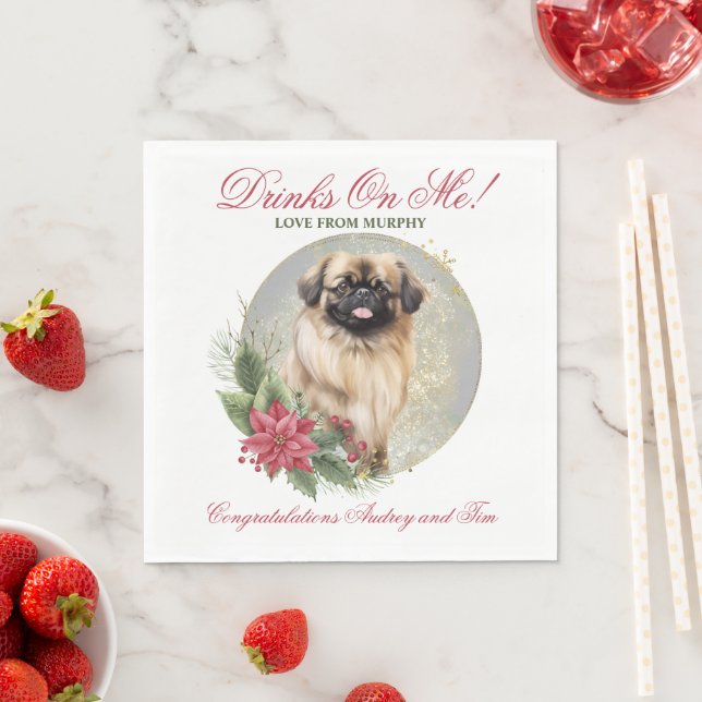 Pekingeser Bröllopsservetter Med Hund Foto Pappersservett (Insitu)