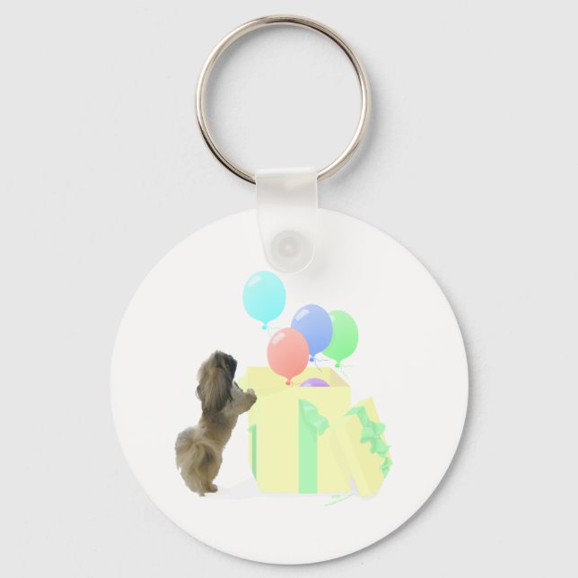 Pekingeser Celebrationsballonger Nyckelring (Framsida)