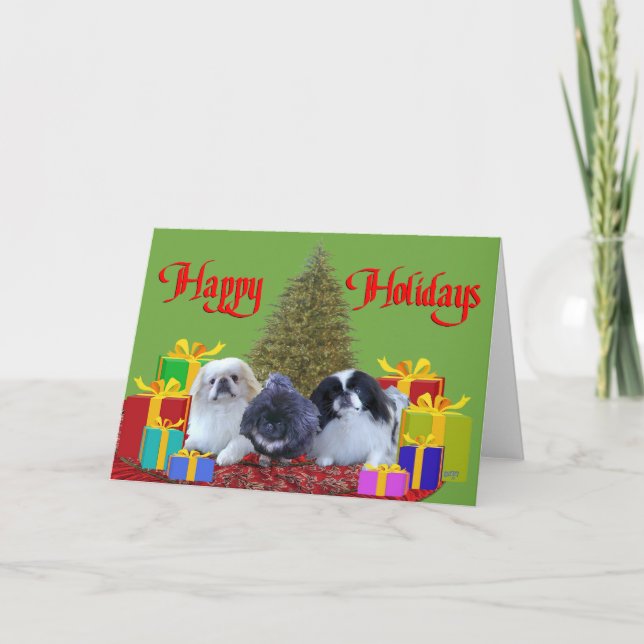 Pekingeser Familj  Jul Helgkort (Framsida)