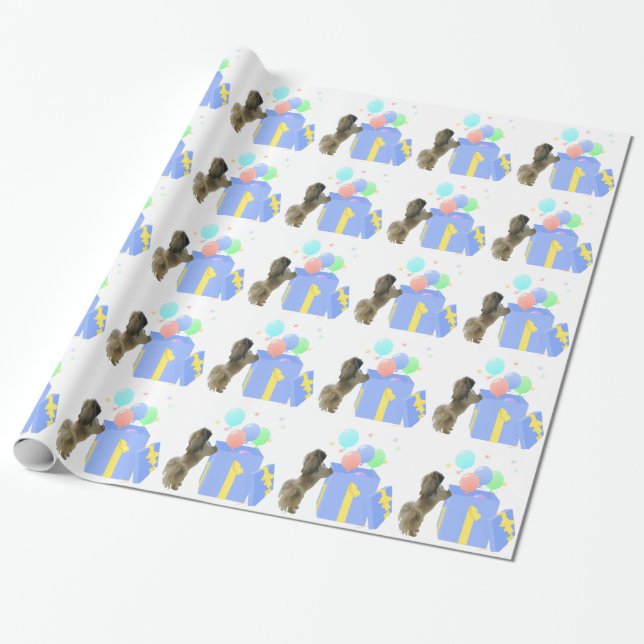 Pekingeser Firande Ballonger Presentpapper (Utrullad)