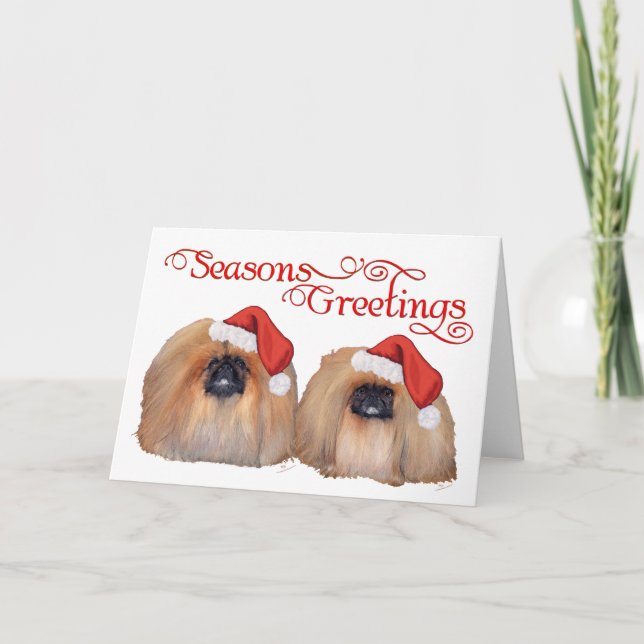 Pekingeser firar jul helgkort (Framsida)