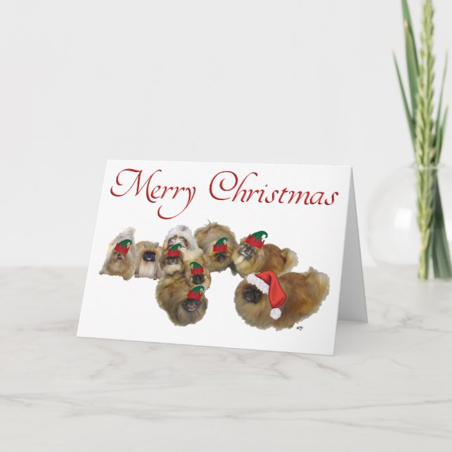 Pekingeser firar jul helgkort (Framsida)