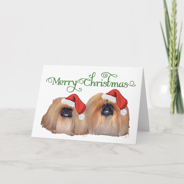 Pekingeser firar jul helgkort (Framsida)