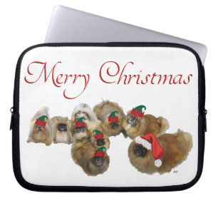 Pekingeser firar jul laptop fodral