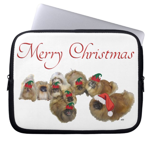 Pekingeser firar jul laptop fodral (Framsidan)