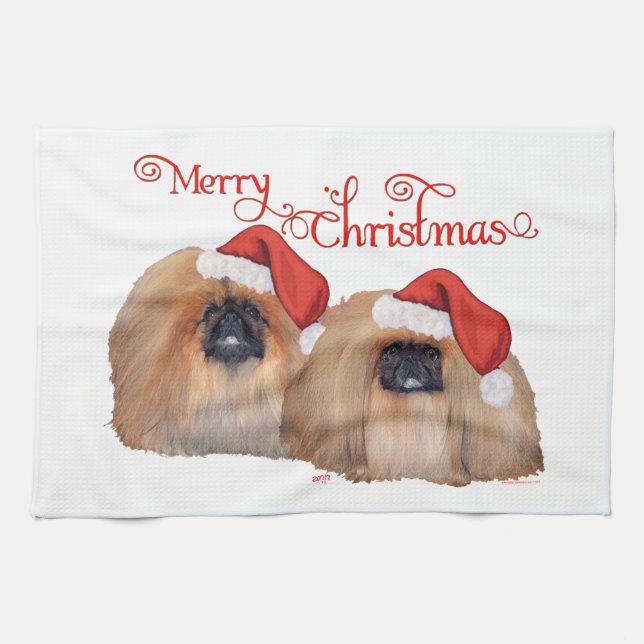 Pekingeser God Jul Kökshandduk (Horisontell)