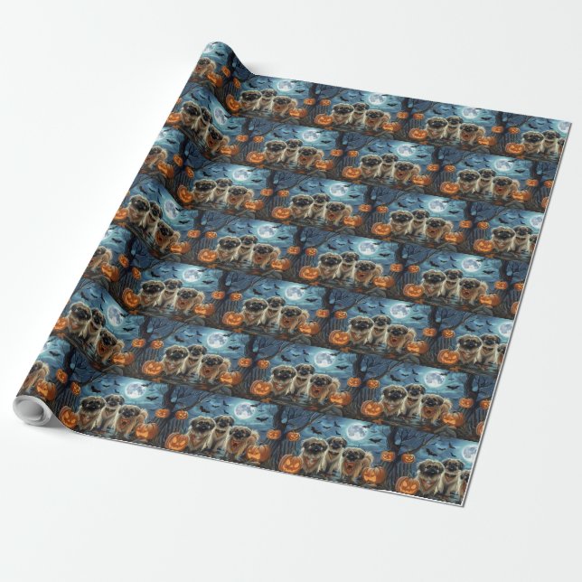 Pekingeser Halloween Kuslig Presentpapper (Utrullad)