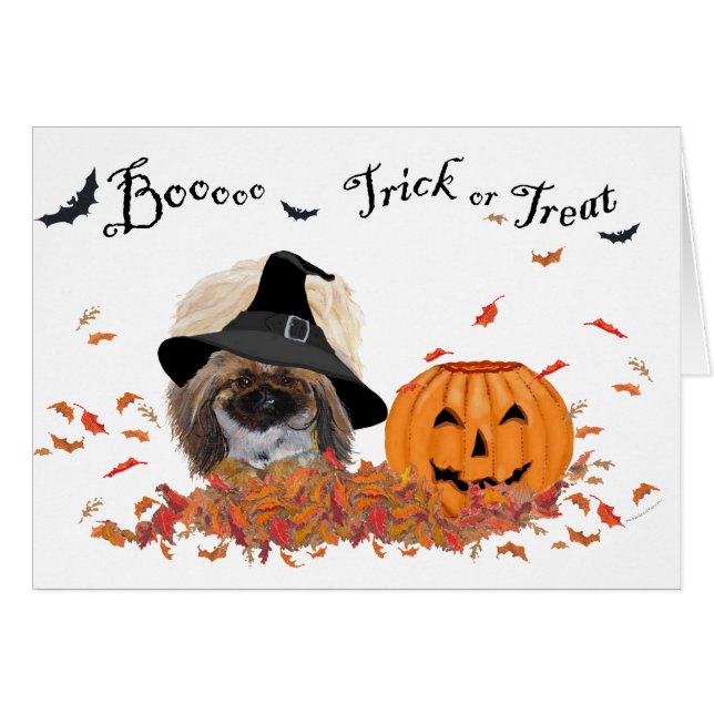 Pekingeser Halloween Välkomstkort Hälsningskort (Framsidan Horizontal)
