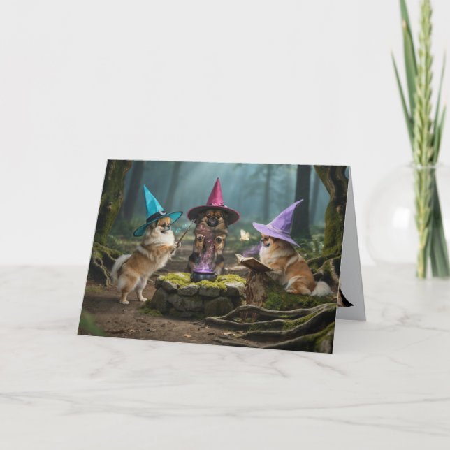 Pekingeser Heksa Halloween-kort Helgkort (Framsida)
