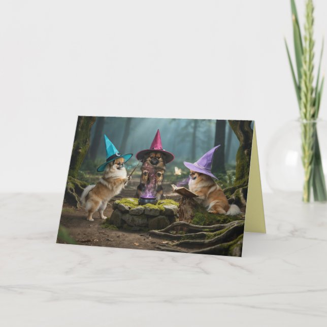 Pekingeser Heksa Halloween-kort Helgkort (Framsida)