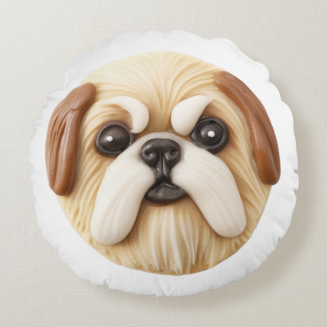 Pekingeser Hund 3D Inspirerad Rund Kudde (Framsidan)