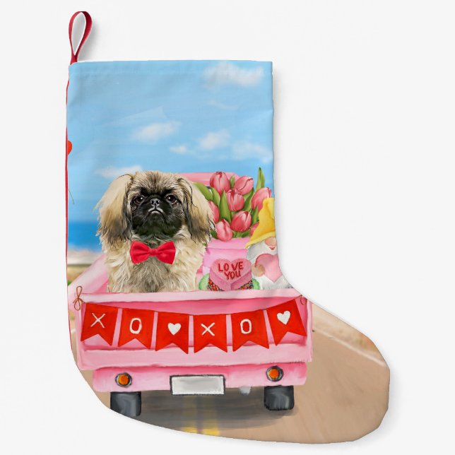 Pekingeser Hund Alla Hjärtans Dag Lastbil Hjärtan  Liten Julstrumpa (Framsidan)