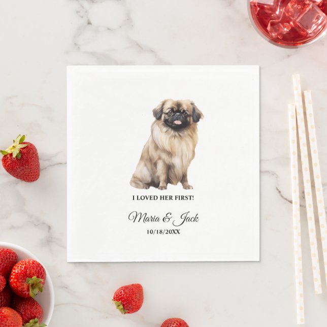 Pekingeser Hund Bröllops Servetter med Foto (Insitu)