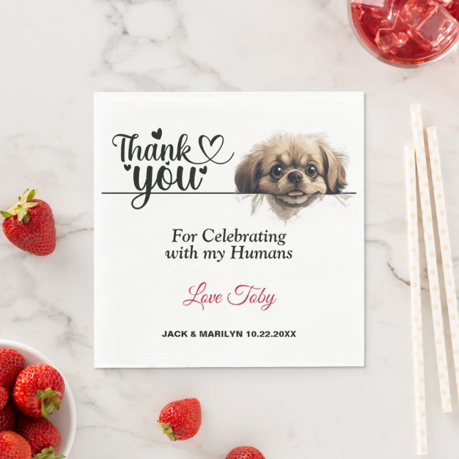 Pekingeser Hund Bröllops Servetter Med Foto (Insitu)