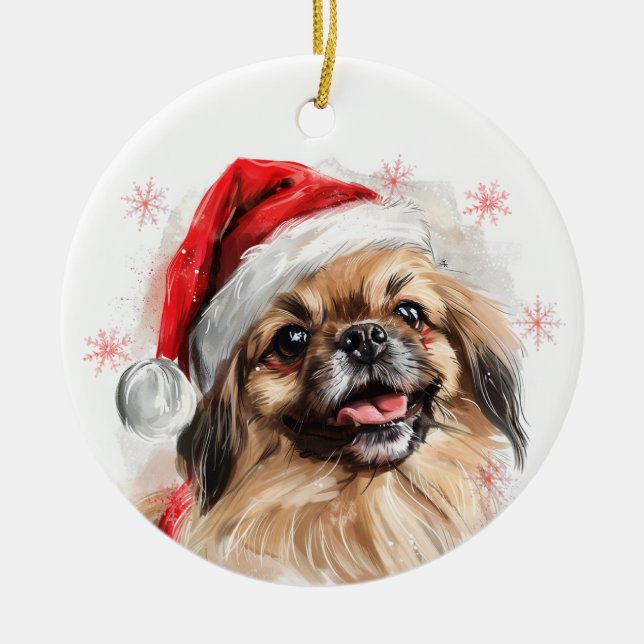 Pekingeser Hund Jul Personlig Julgransprydnad Keramik (Framsidan)
