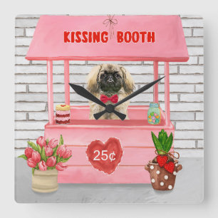 Pekingeser Hund Kyssar Kiosk för Alla Hjärtans Dag Fyrkantig Klocka