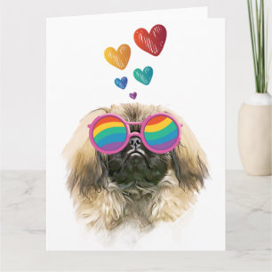 Pekingeser Hund med Hjärtan Alla Hjärtans Dag Kort