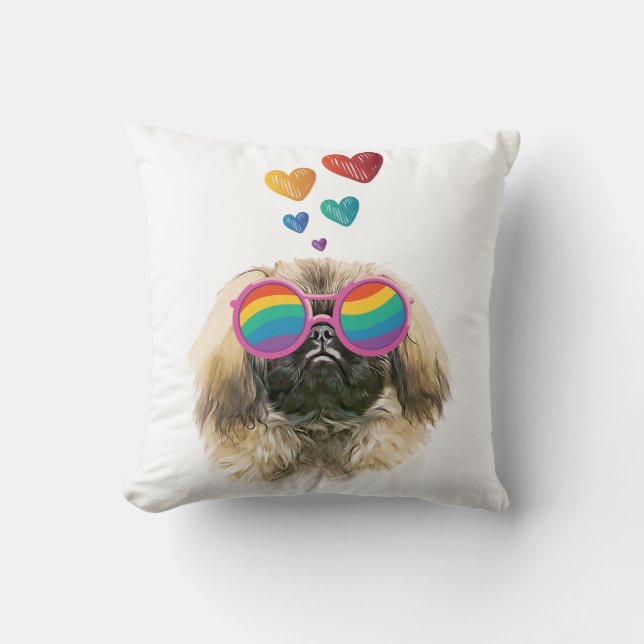 Pekingeser Hund med Hjärtan Alla Hjärtans Dag  Kudde (Framsida)