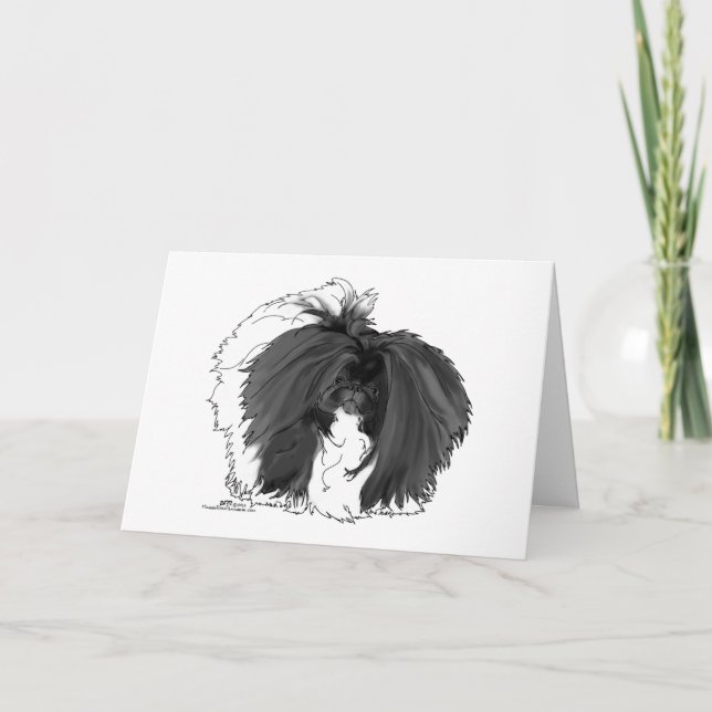 Pekingeser Hund Svart och Vitt Kort (Framsida)