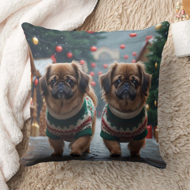 Pekingeser Hundar Jul Snö Högtid Kudde (Filt)