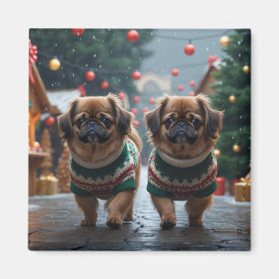 Pekingeser Hundar Jul Snö Holiday Magnet