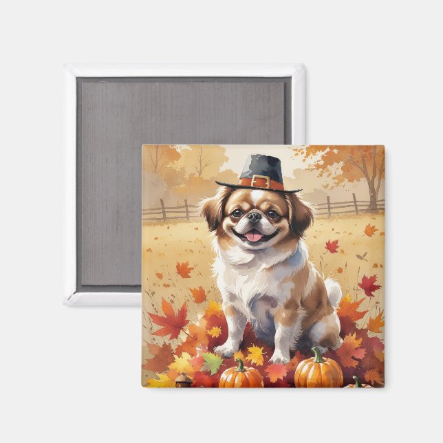 Pekingeser I Höstlöv Tacksägelse Konst Magnet (Front/Back)