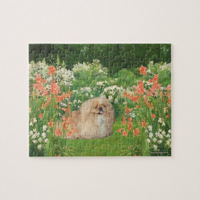 Pekingeser i trädgården pussel (Horisontell)