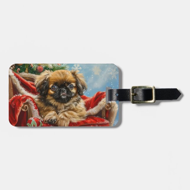Pekingeser Jul Festivitet Bagagebricka (Horisontell Framsida)