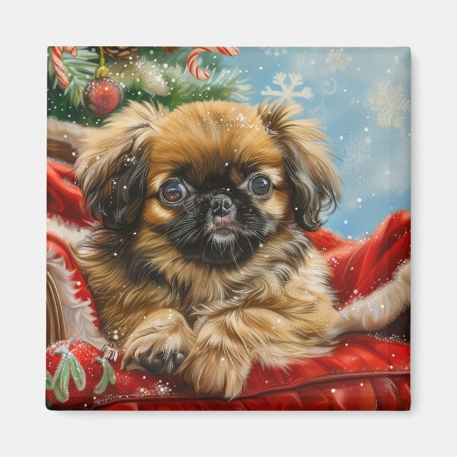 Pekingeser Jul Festivitet Magnet (Framsidan)
