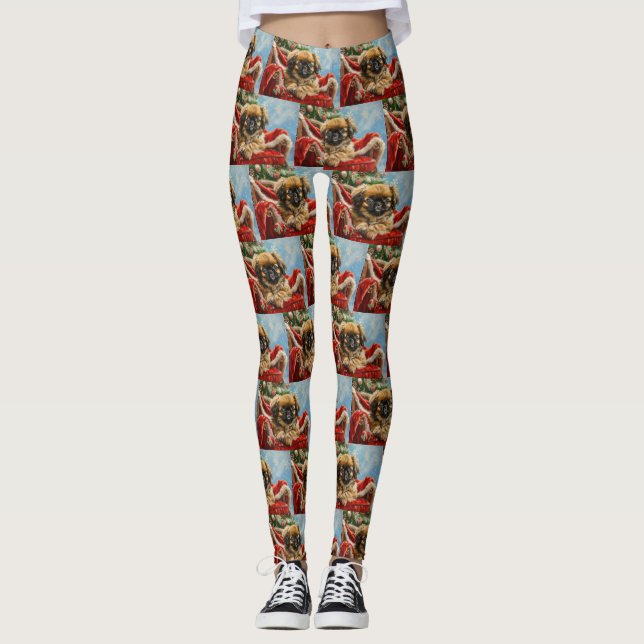 Pekingeser Jul Festlig Leggings (Framsida)