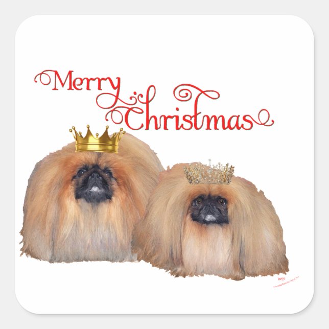 Pekingeser jul fyrkantigt klistermärke (Framsida)
