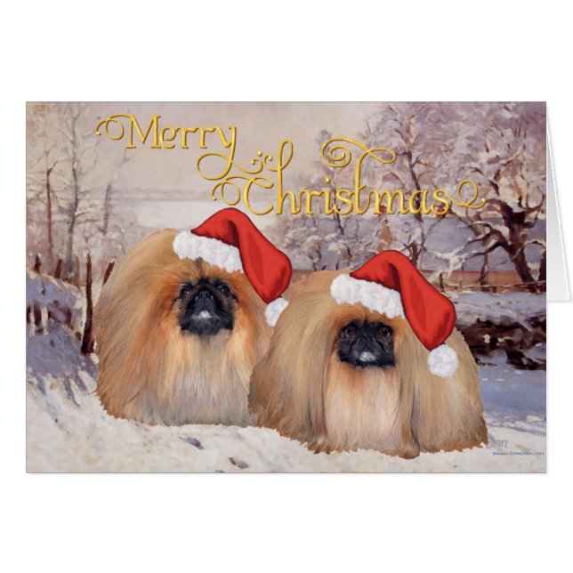 Pekingeser jul hälsningskort (Framsidan Horizontal)
