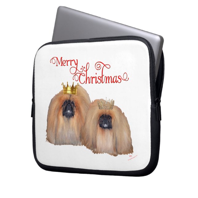 Pekingeser jul laptop sleeve (Framsidan Vänster)